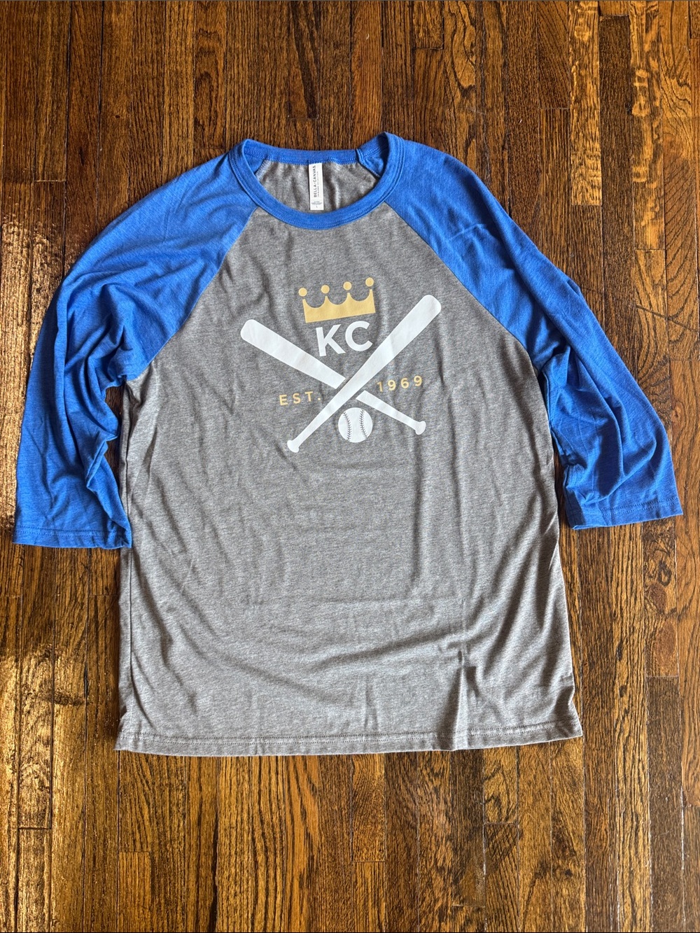 Bella Canvas Grey Baseball Raglan Tee with Royal Blue Sleeves